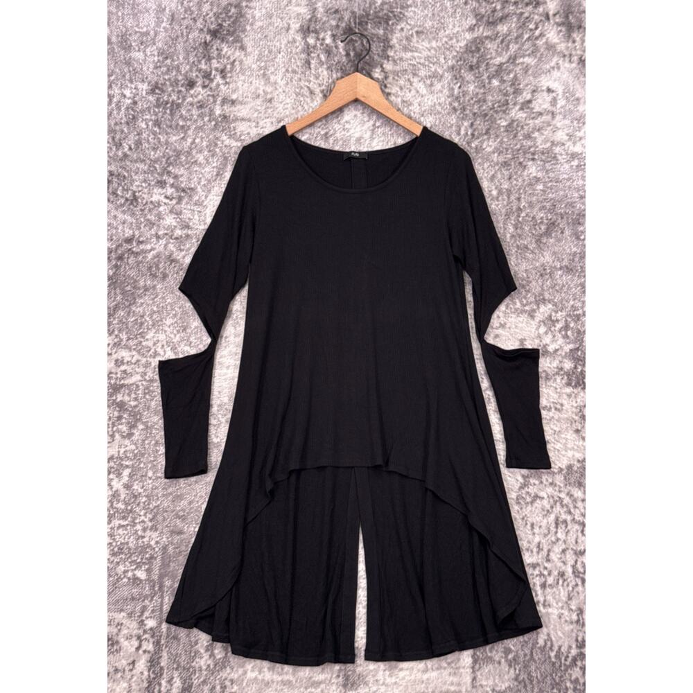 Ruti Top XS / S Womens Black Ribbed Long Sleeve Cut Out High Low Tunic